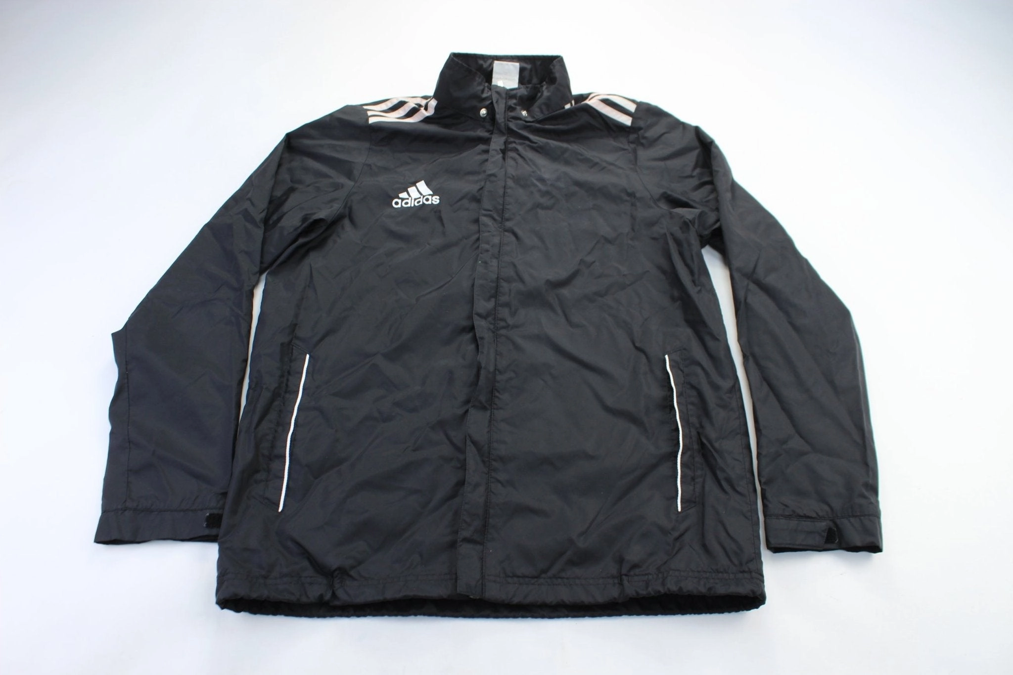 Youth Adidas Embroidered Logo Black& White Striped Jacket Distribute Warm and Practical