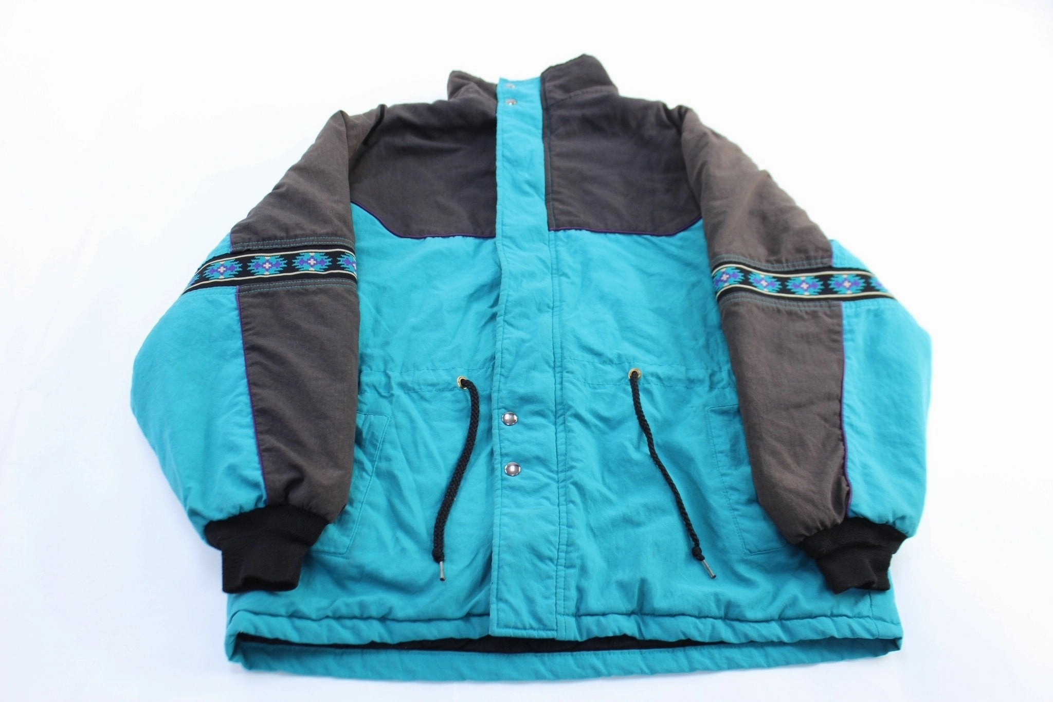 Women's Vintage Western Frontier Black & Turquoise Zip Up Jacket Water Resistant Outerwear Urban Gear