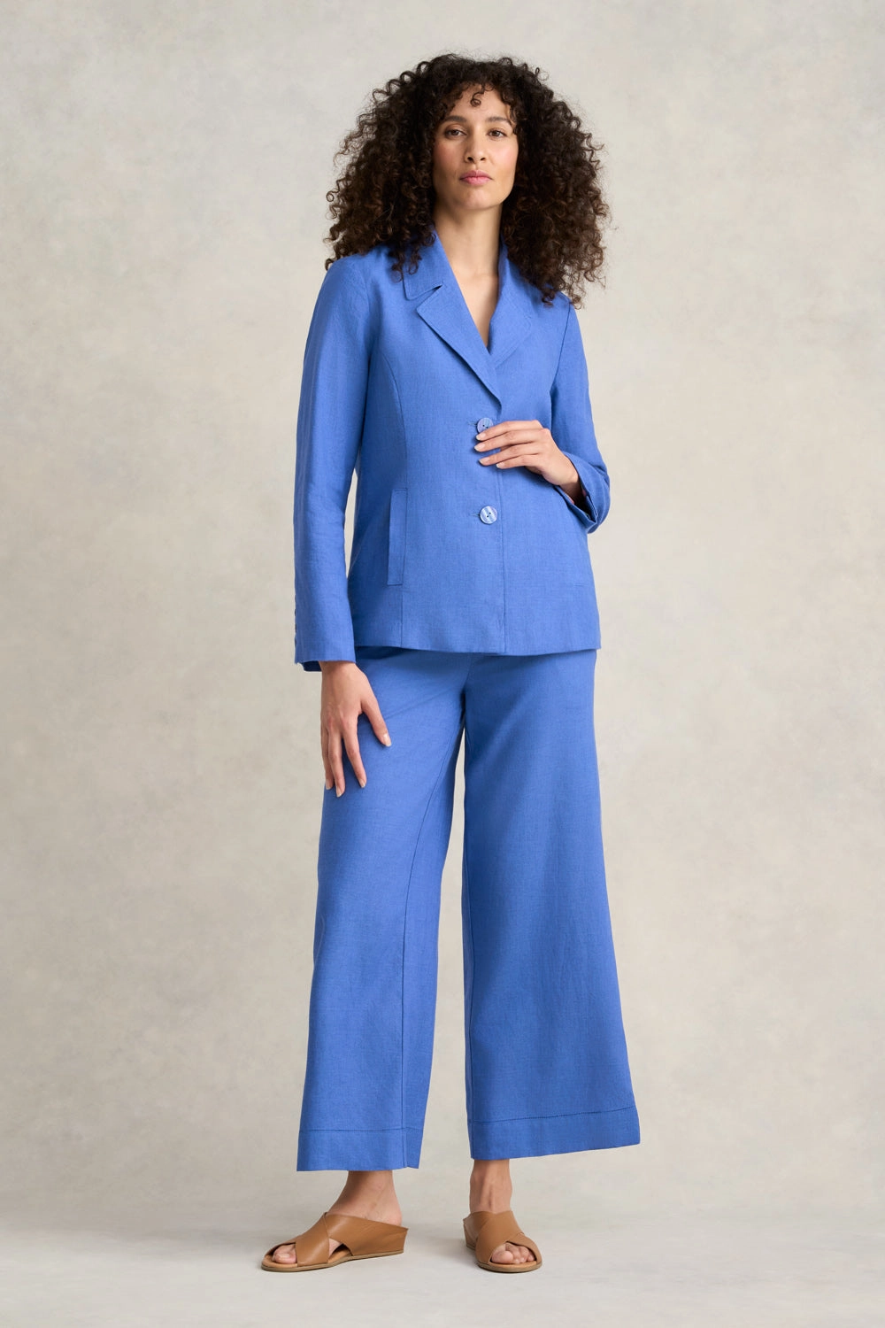 Effortless Layer High Collar Structure Linen Jacket - Cobalt Cross Dye