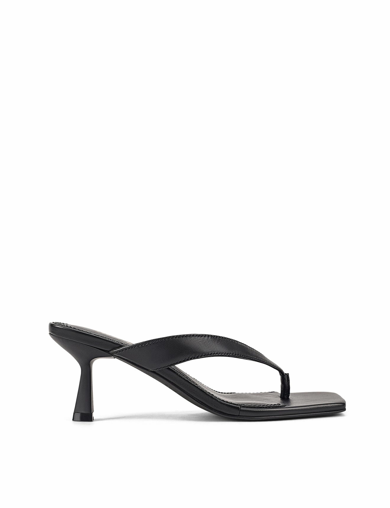 Impact Resistance Relaxed Footwear for Summer Sardinia Thong Heels - Black Leather