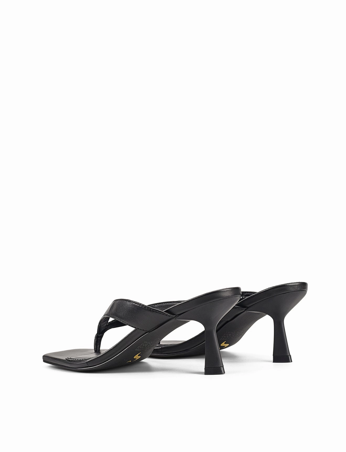 Sardinia Thong Heels - Black Leather Stretchable Straps Minimalist Strap Pattern