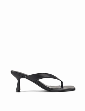 Impact Resistance Relaxed Footwear for Summer Sardinia Thong Heels - Black Leather
