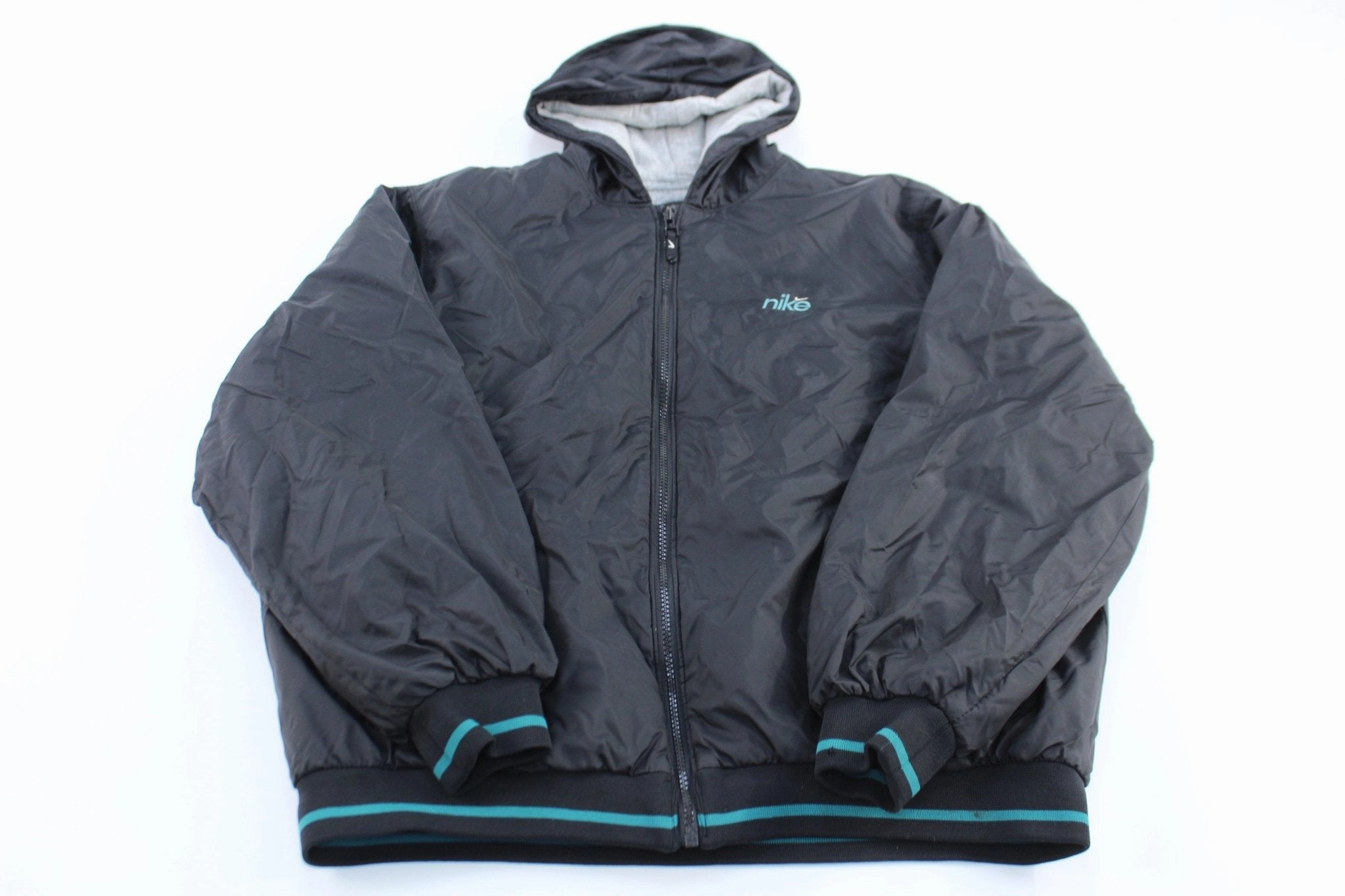 Youth Y2K Nike Embroidered Logo Teal & Black Hooded Jacket Anti-static