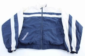 Reebok Embroidered Logo Blue & White Windbreaker Jacket Dual Layer Ventilation Static Resistant