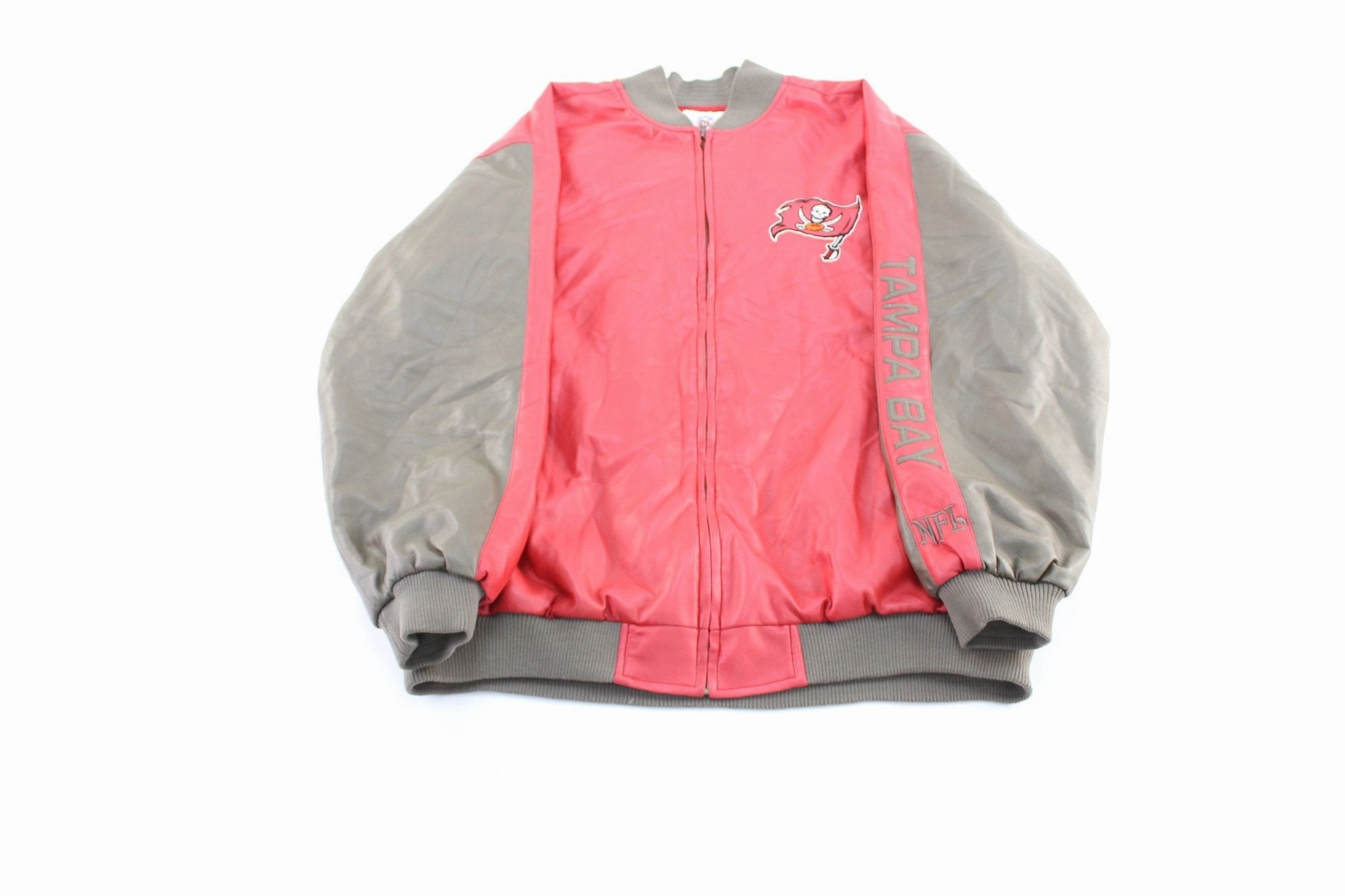 90's NFL Tampa Bay Buccaneers Red & Brown Leather Jacket club