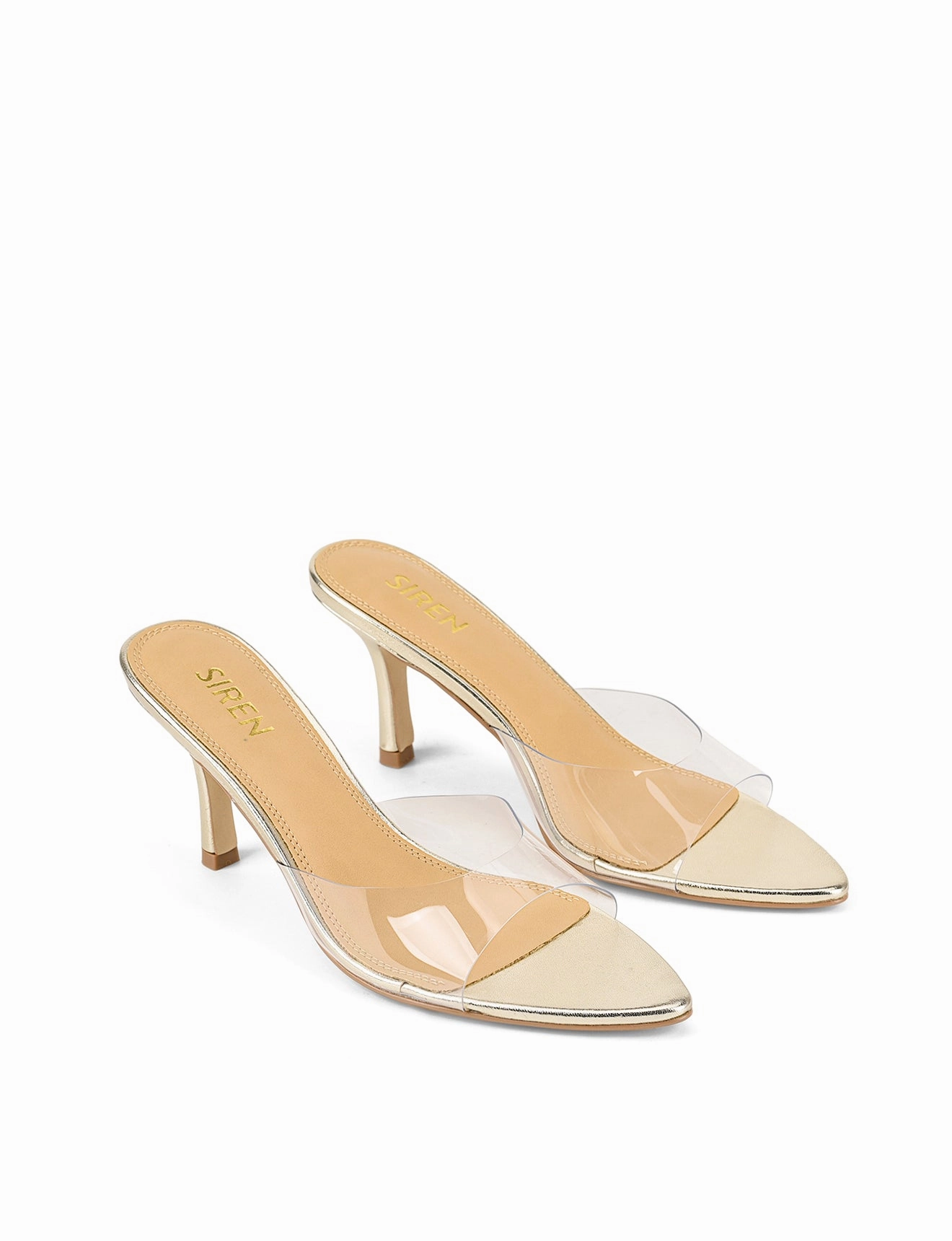 Wear resistant Margot Point Toe Mules - Gold Metallic Leather & Vinylite