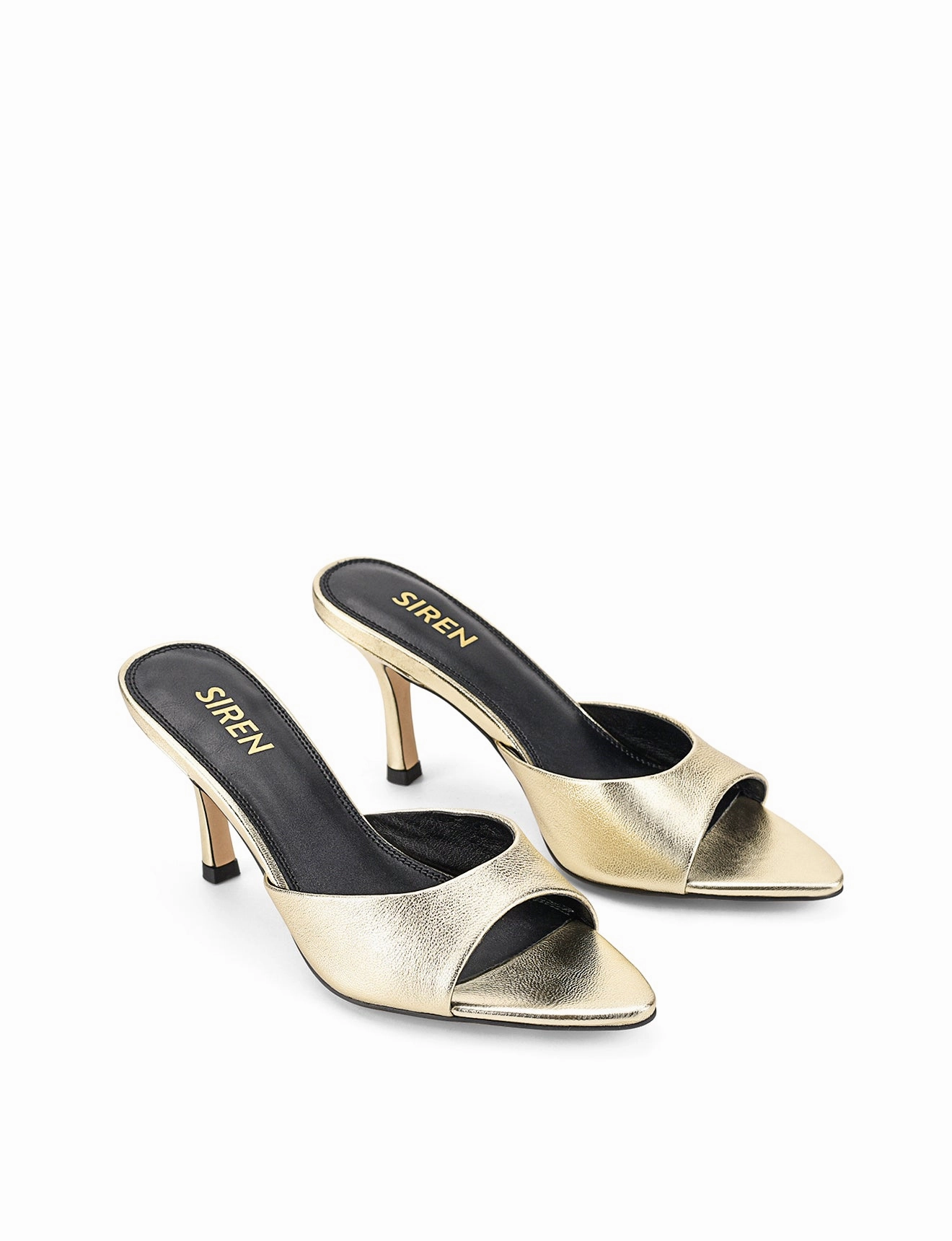Breathable Design Margot Point Toe Mules - Gold Metallic Leather