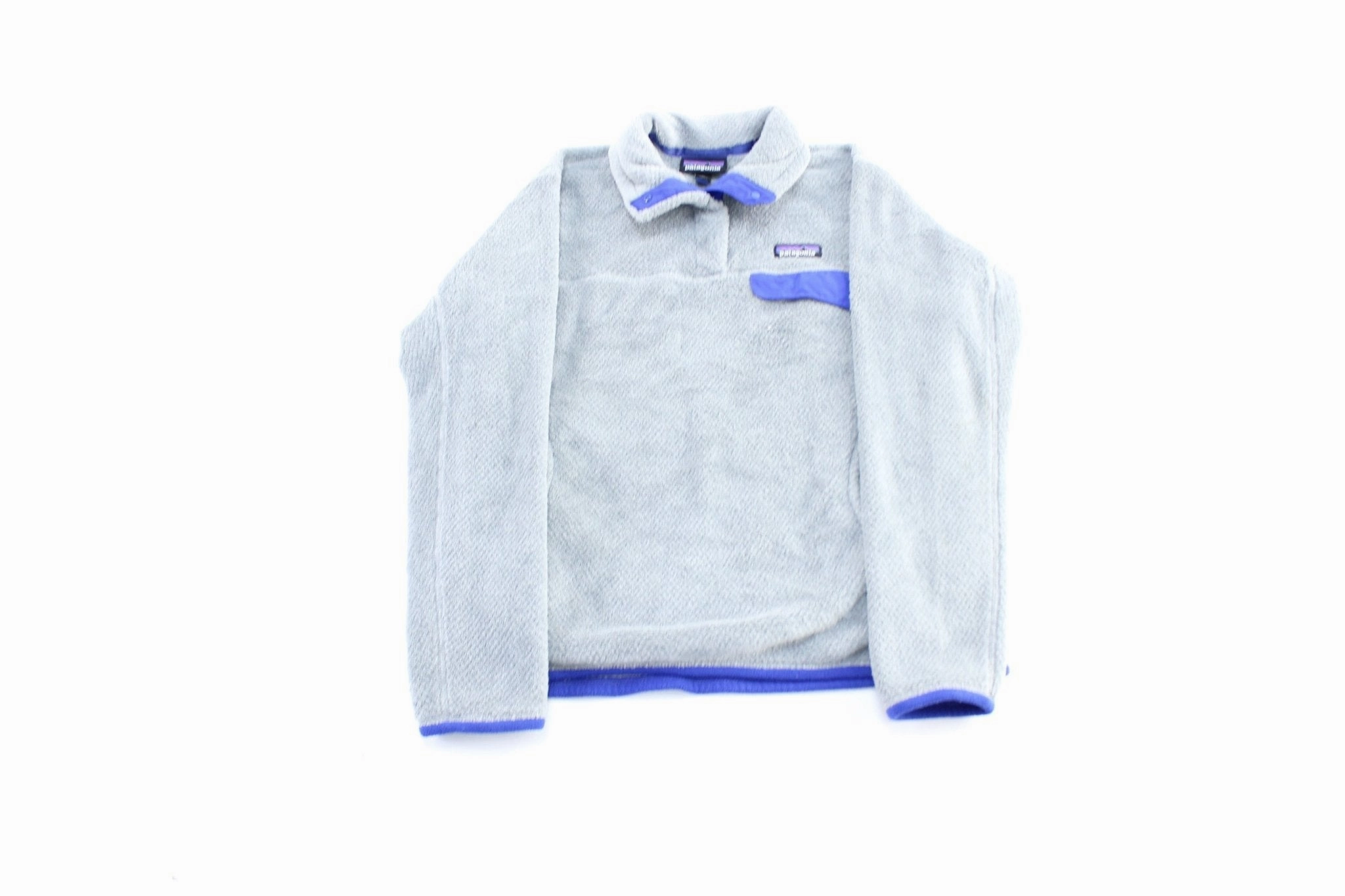 Women's Patagonia Logo Patch Blue & Grey Snap-T Pullover Weather-Proof Wear Anti-pill