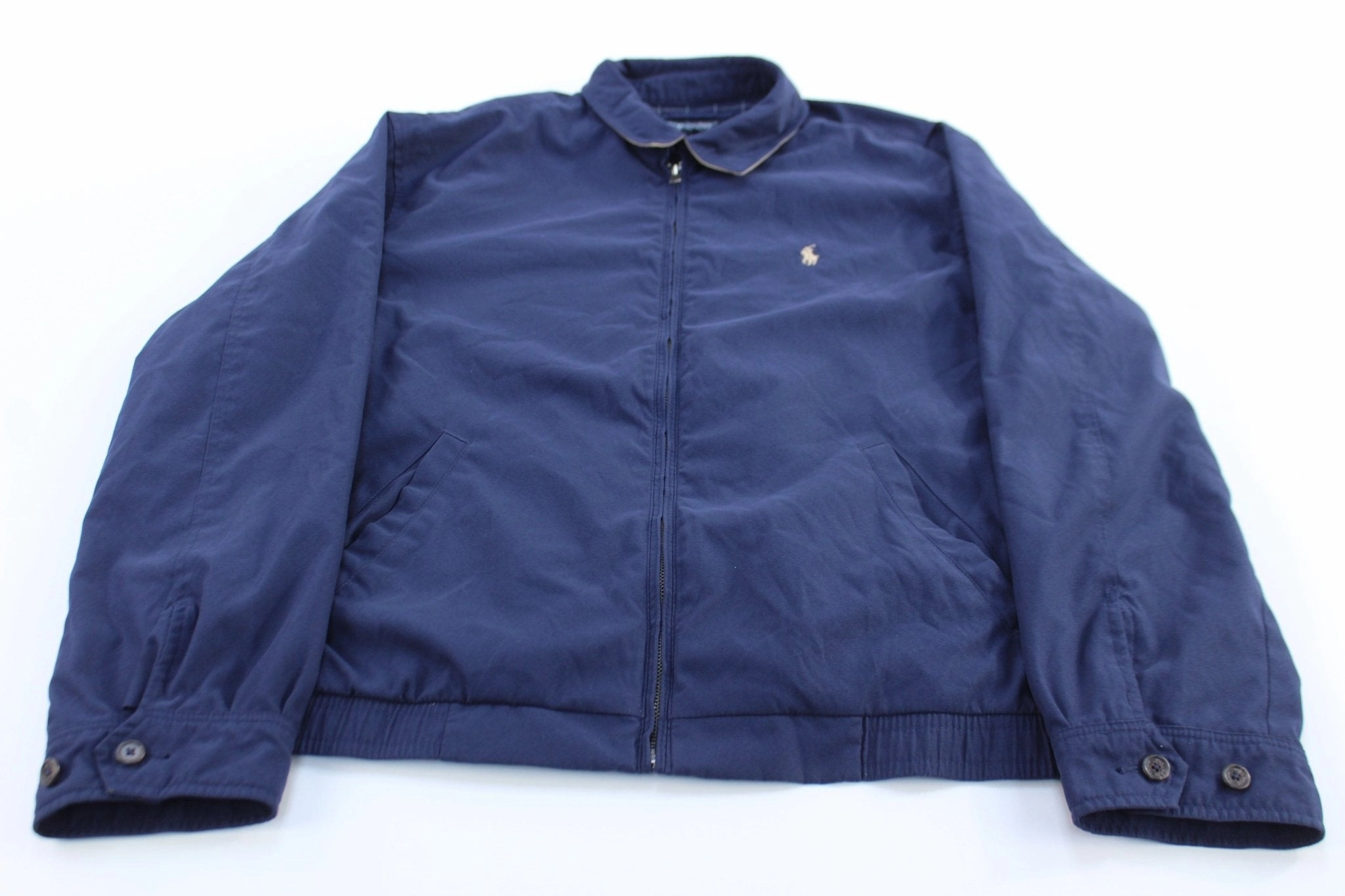 Polo by Ralph Lauren Embroidered Logo Blue Zip Up Jacket Travel Essential Moisture Wicking Liner