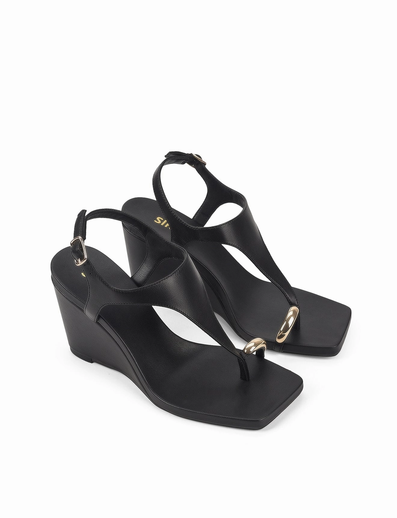 Open Toe Sandals Sophisticated Shoes Melbourne Strappy Wedges - Black Leather