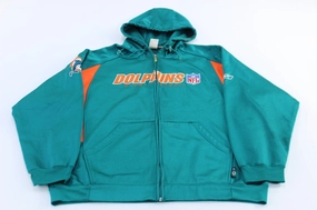 Miami Dolphins Football Embroidered Reebok Full Zip Hoodie Sleek Fit