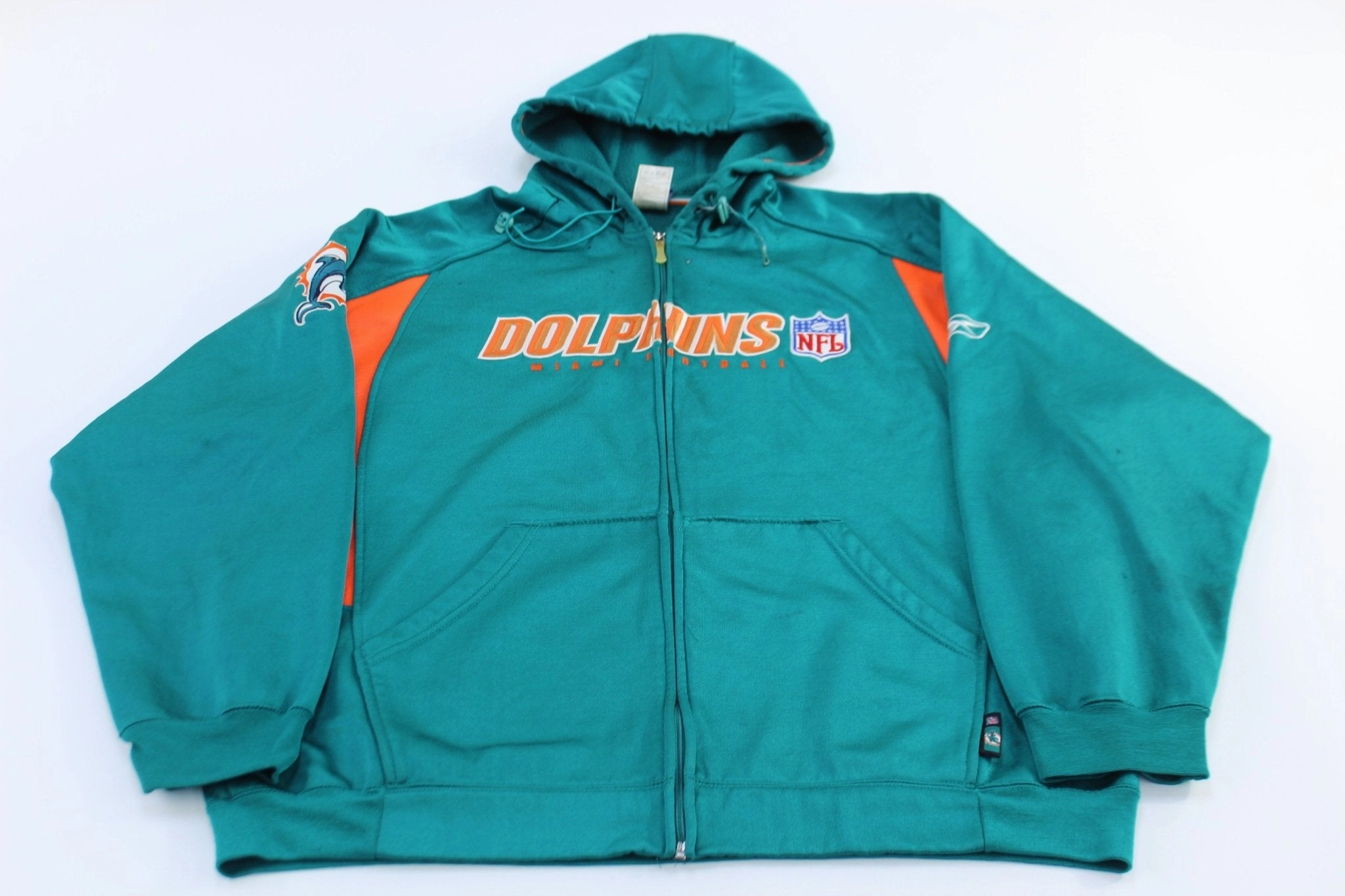 Miami Dolphins Football Embroidered Reebok Full Zip Hoodie Sleek Fit