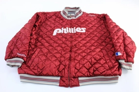 Loop Fastened Hood Mitchell & Ness Philadelphia Phillies Baseball Satin Quilted Jacket
