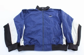 90's Adidas Embroidered Logo Blue, Black, & White Zip Up Jacket business people Speak