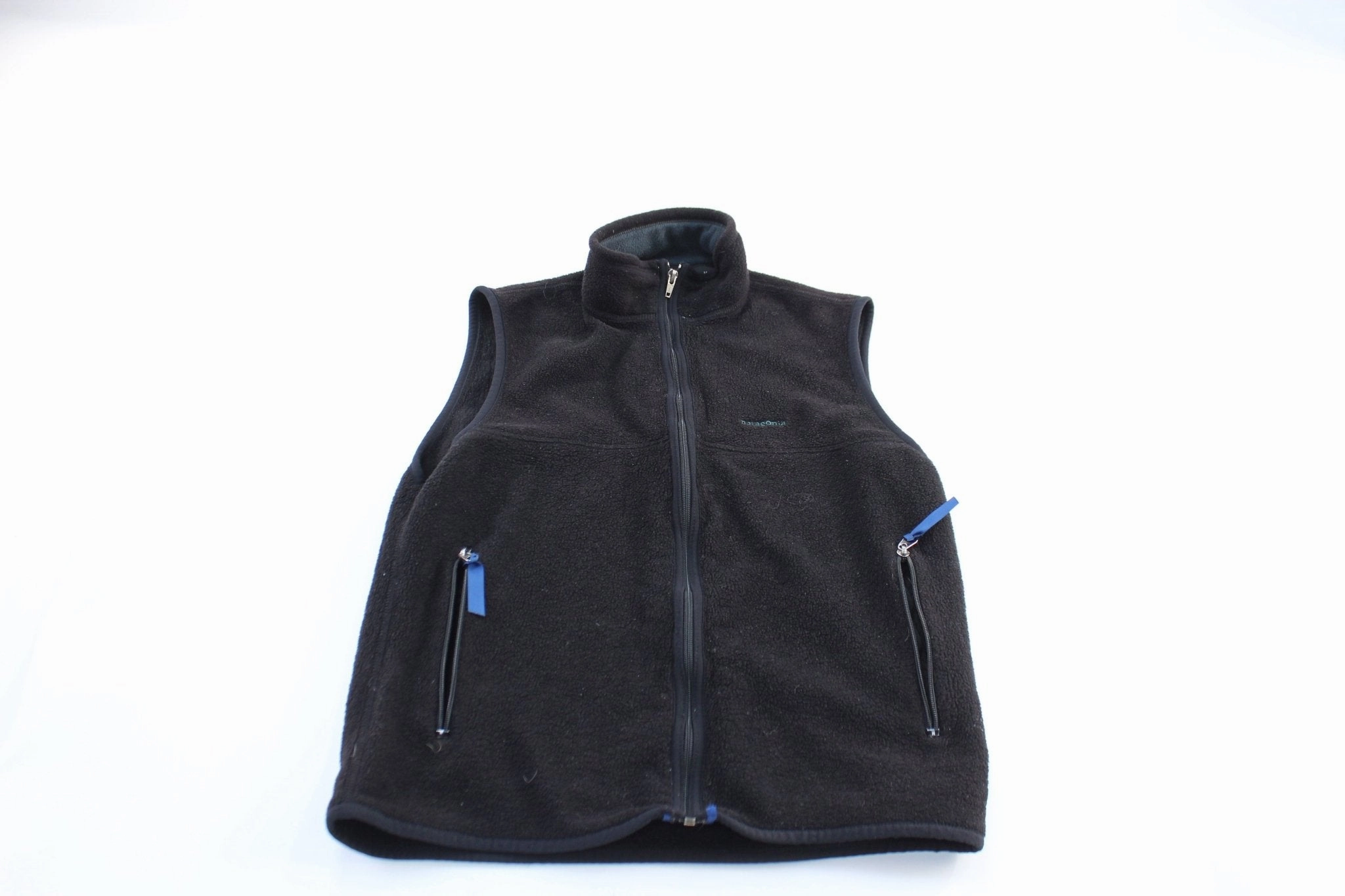 Potential Women's 90's Patagonia Logo Patch Black Fleece Zip Up Vest