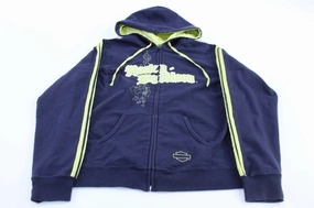 Women's Harley Davidson Motorcycles Blue & Green Striped Zip Up Hoodie All Weather Protection High Density Weave