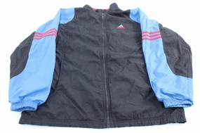 Youth Vintage Adidas Embroidered Logo Red, Blue ,& Black Striped Jacket Generosity