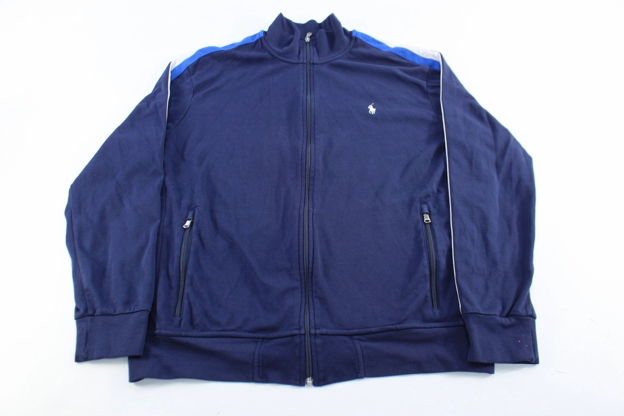 Polo by Ralph Lauren Embroidered Logo Navy Blue Zip Up Jacket Commemorate Antiperspirant