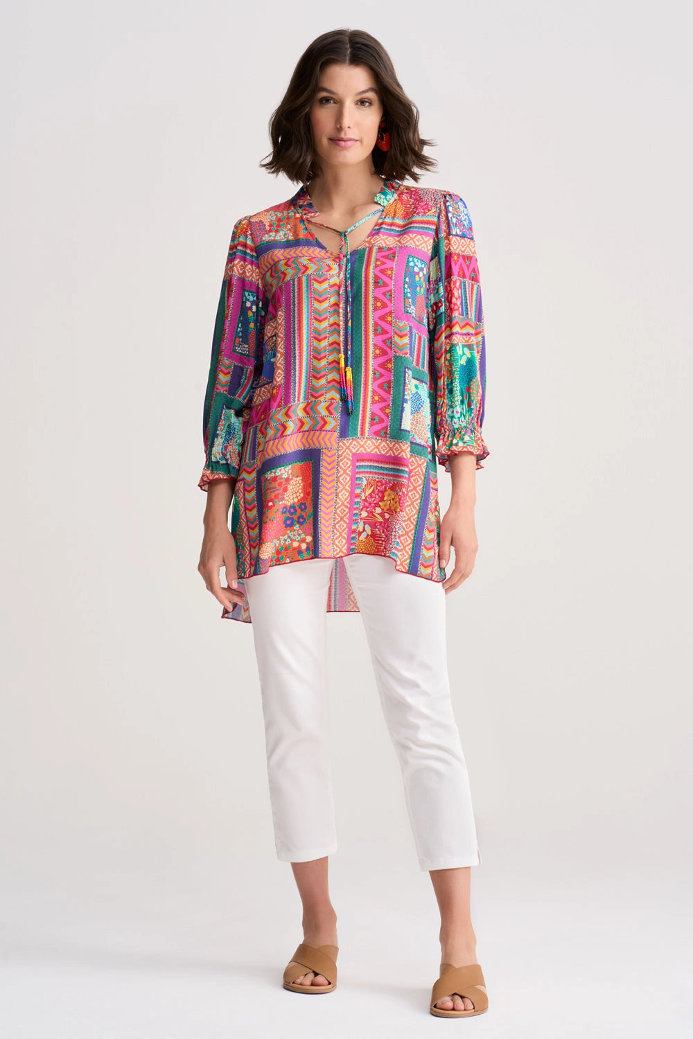 Beaded Tassel Kaftan - Tropical Patchwork OdorResistantTechnology Cooling Technology