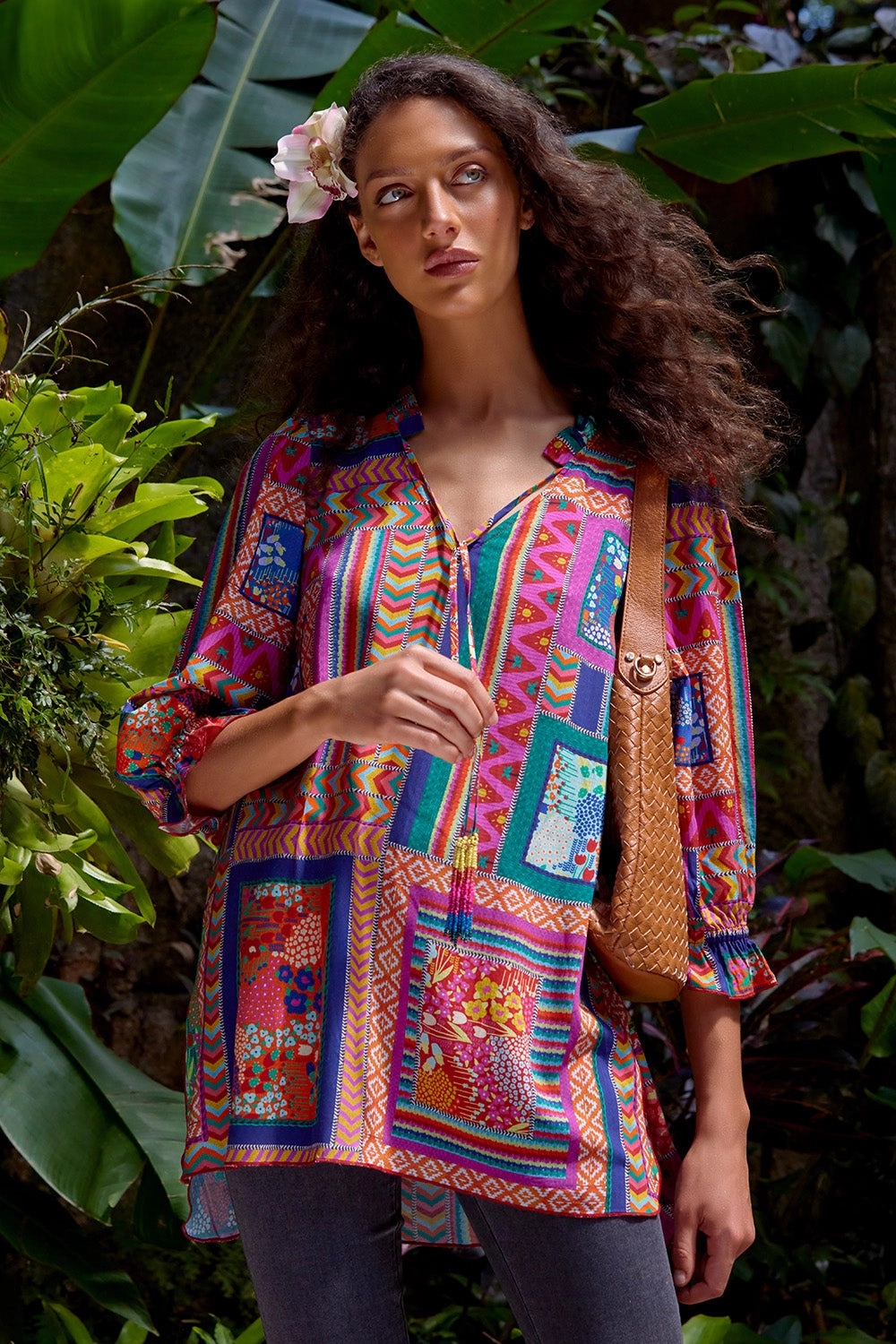 Beaded Tassel Kaftan - Tropical Patchwork Thermal Regulating Fabric Double Stitched Hems