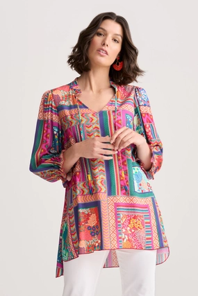 Workout Apparel Beaded Tassel Kaftan - Tropical Patchwork