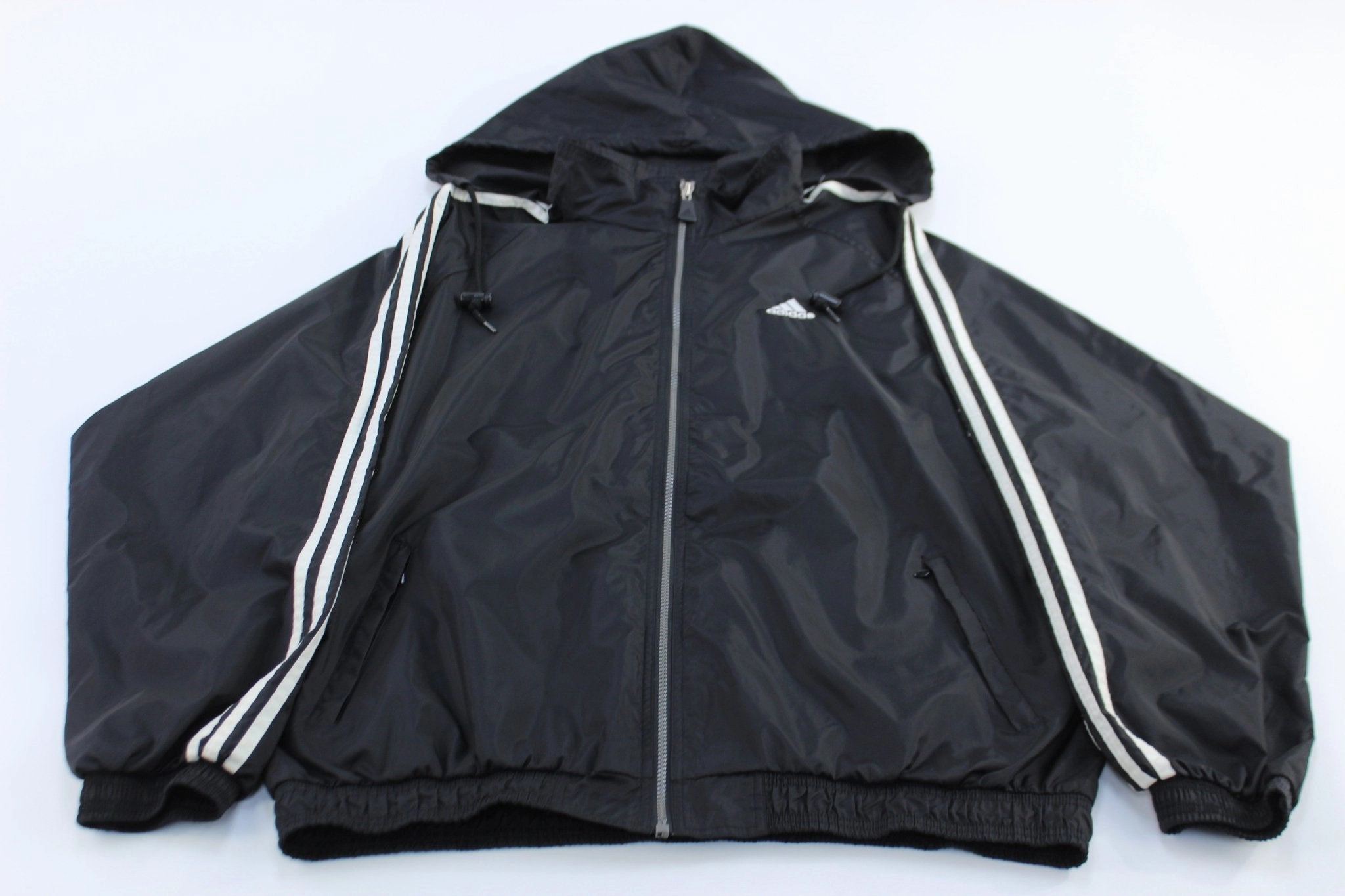 Adidas Embroidered Logo Black & White Striped Zip Up Jacket Layer Function