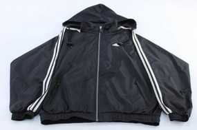 Adidas Embroidered Logo Black & White Striped Zip Up Jacket Layer Function