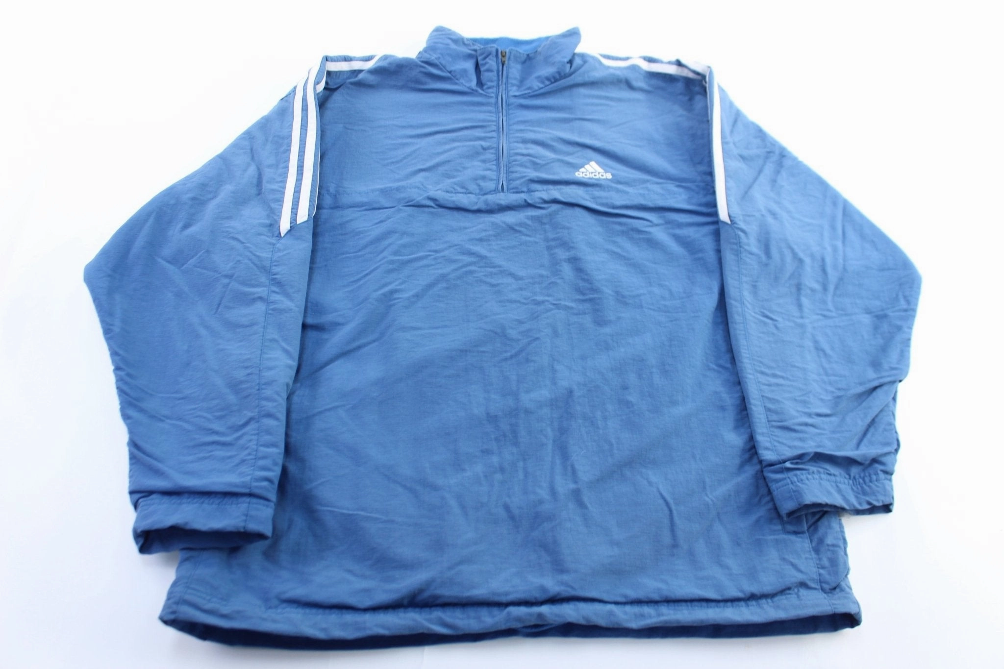90's Adidas Embroidered Logo Blue & White Striped Pullover Jacket Jump Flexible
