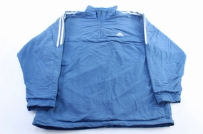 90's Adidas Embroidered Logo Blue & White Striped Pullover Jacket Jump Flexible