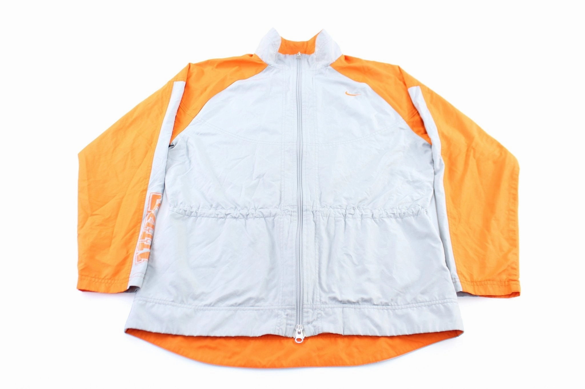 Women's Nike Embroidered Logo Grey & Orange Zip Up Jacket Dual Layer Fabric Mascara