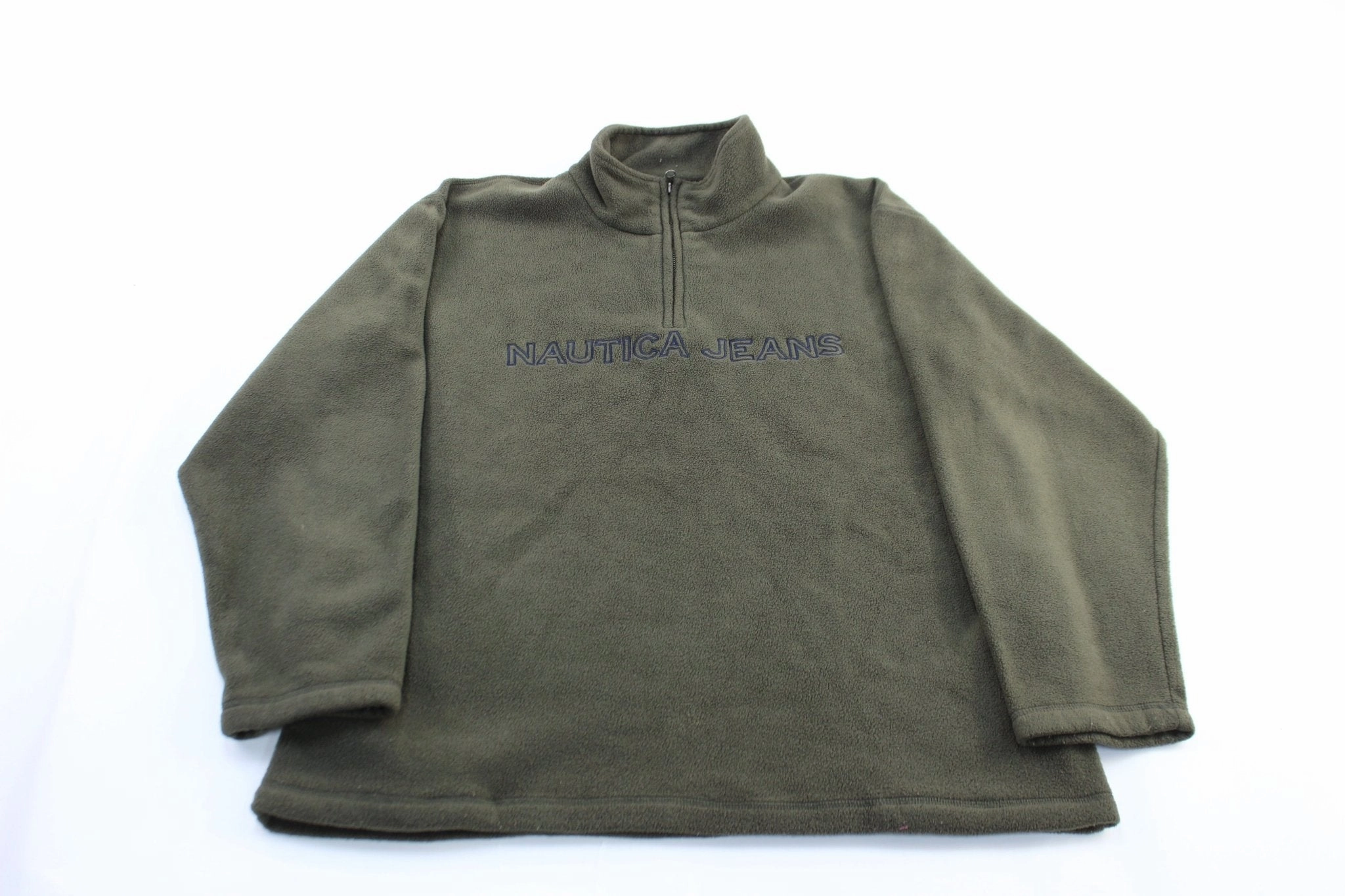 Warm Comfort Office Nautica Jeans Embroidered Green Fleece Half Zip Pullover