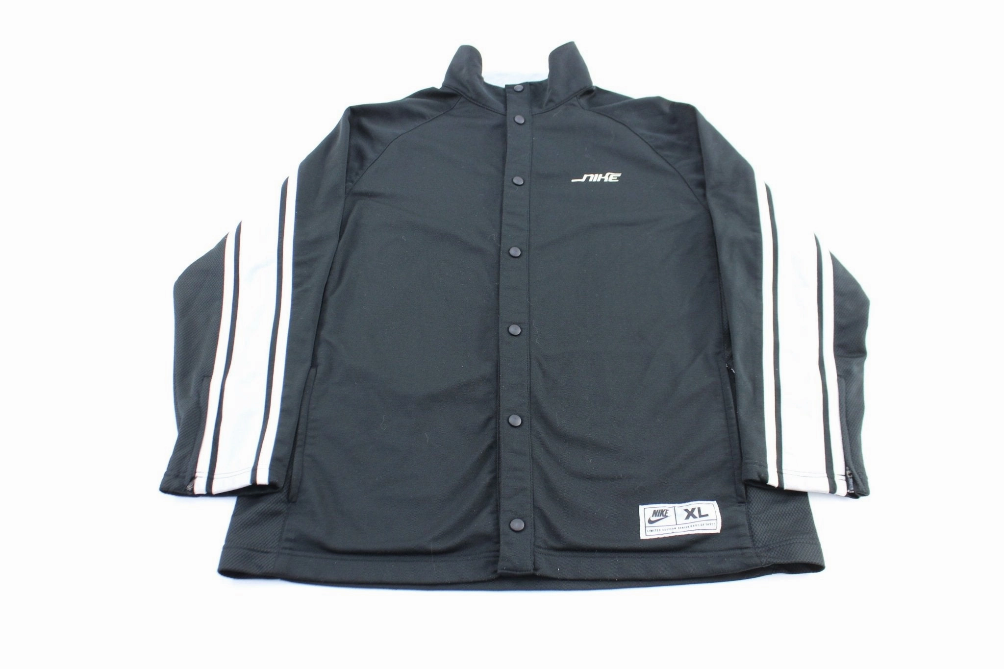 Y2K Nike Embroidered Logo Black Striped Jacket Elastic SoftLining