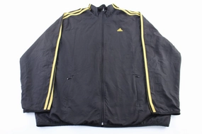 Outdoor Wear Adidas Embroidered Logo Black & Yellow Striped Zip Up Jacket