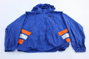 Fast Zip size - inclusive Vintage Adidas Embroidered Logo Blue, White, & Orange Jacket
