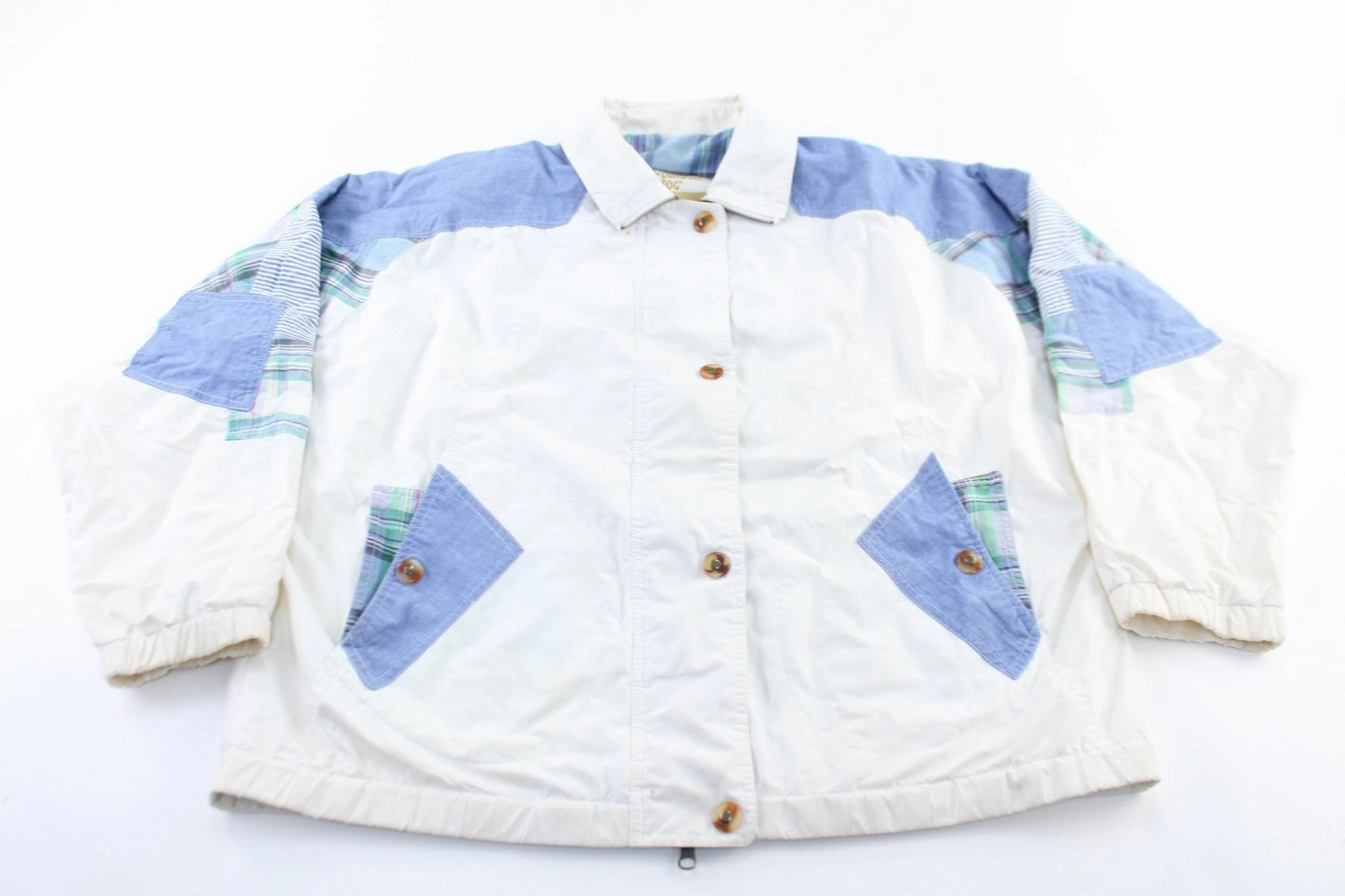 London Fog White & Blue Zip Up Jacket Smooth Feel
