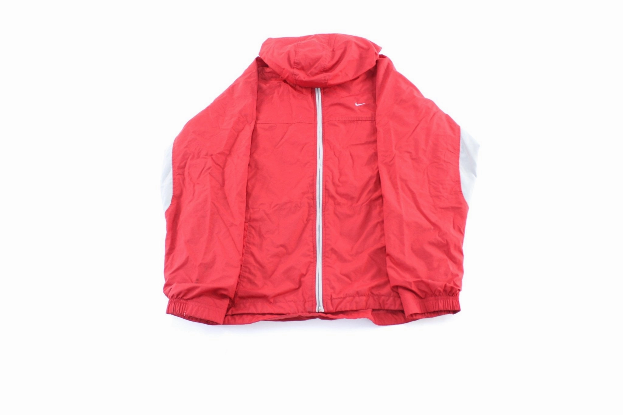 Layering Compatible Breathable Structure Women's Y2K Nike Embroidered Logo Red & Grey Zip Up Jacket