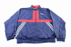 Compression Packed Design Active Wear 90's Adidas Embroidered Logo Navy Blue, Red, & White Striped Zip Up Jacket