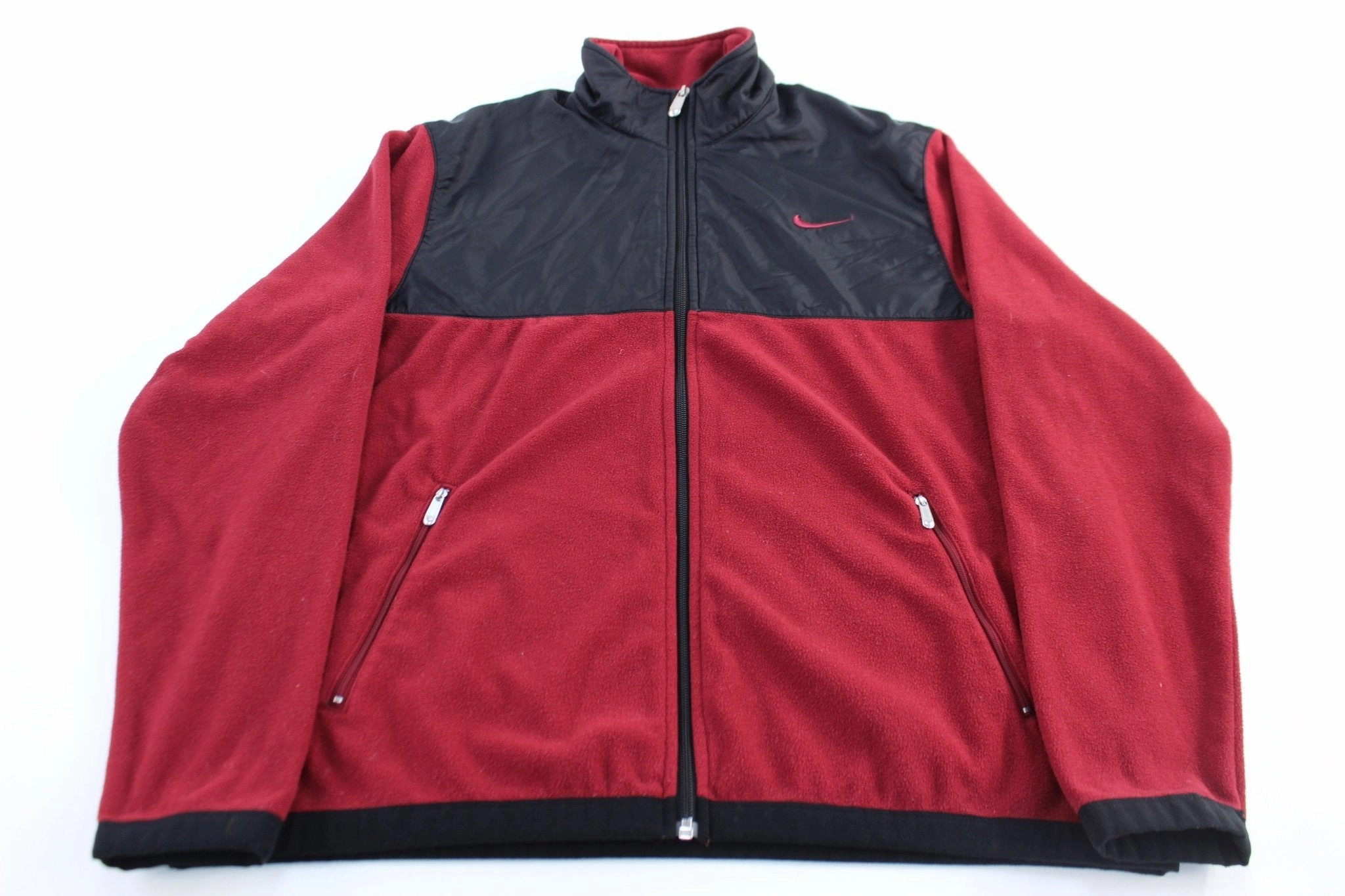 Weatherproof Seams Nike Embroidered Logo Black & Maroon Fleece Zip Up Jacket