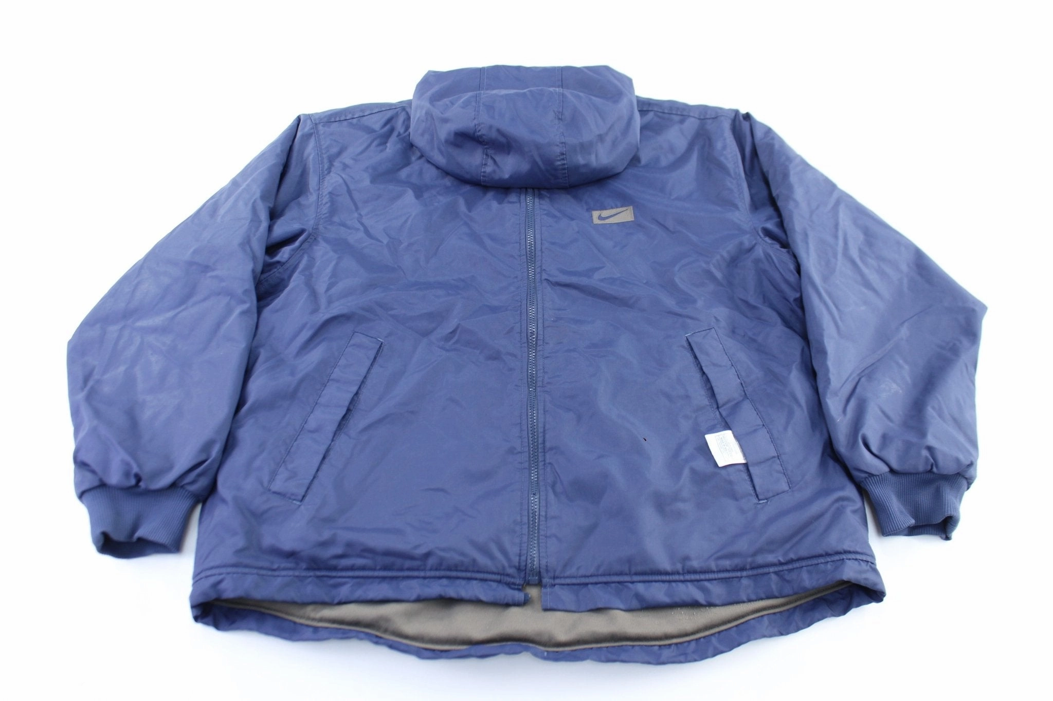 Nike Embroidered Logo Blue & Grey Reversible Zip Up Jacket Puncture Resistant Material Wind Blocker