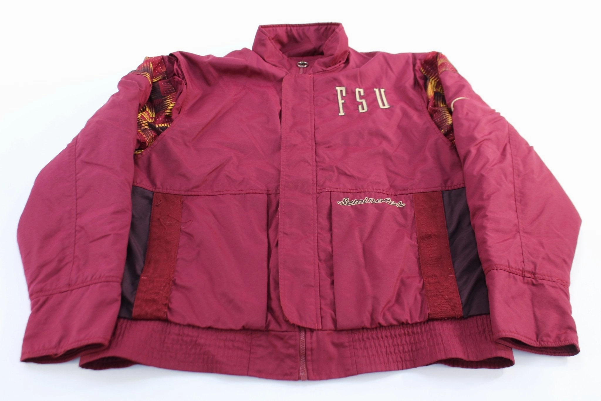 Nike Embroidered Logo Florida State University Seminoles Zip Up Jacket SoftLining High Neck