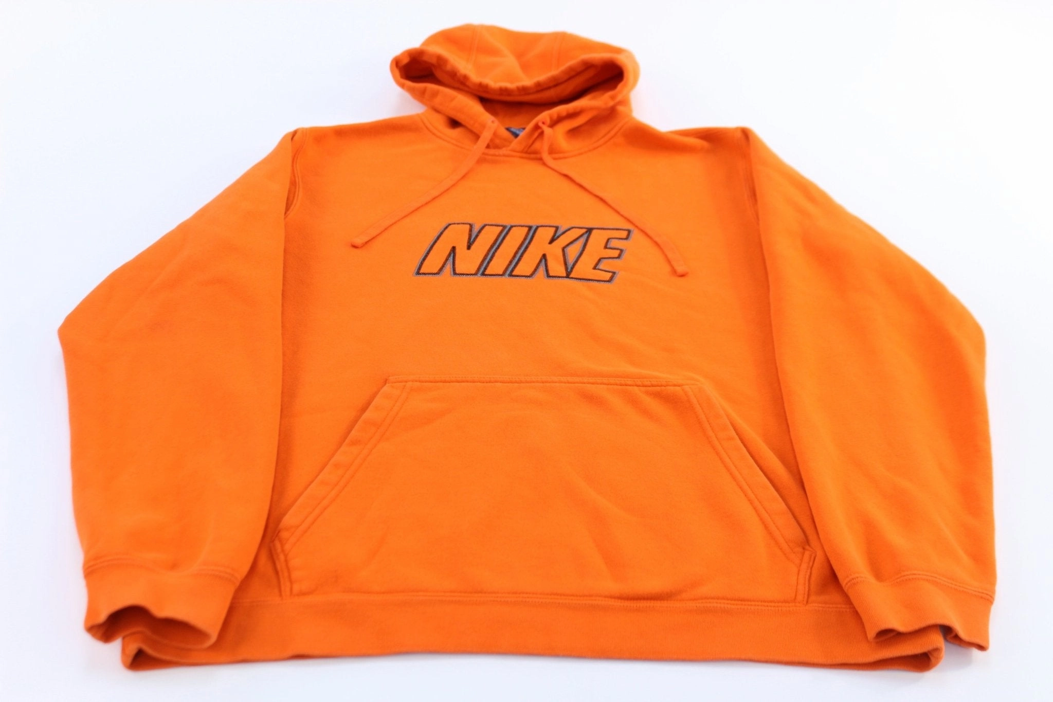 Nike Embroidered Spellout Logo Orange Pullover Hoodie Thermal Gear Soft Touch