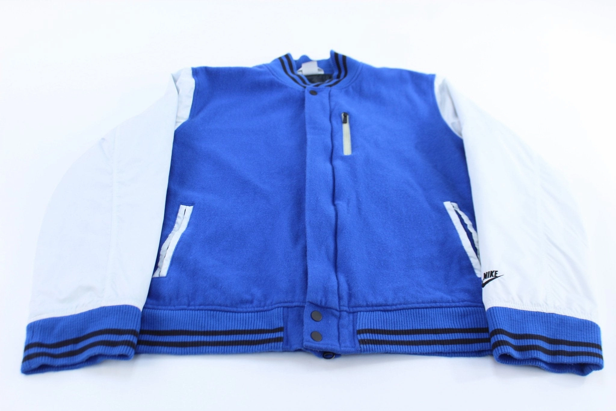 Nike Sportswear Embroidered Logo Blue & Grey Varsity Jacket Skate campers