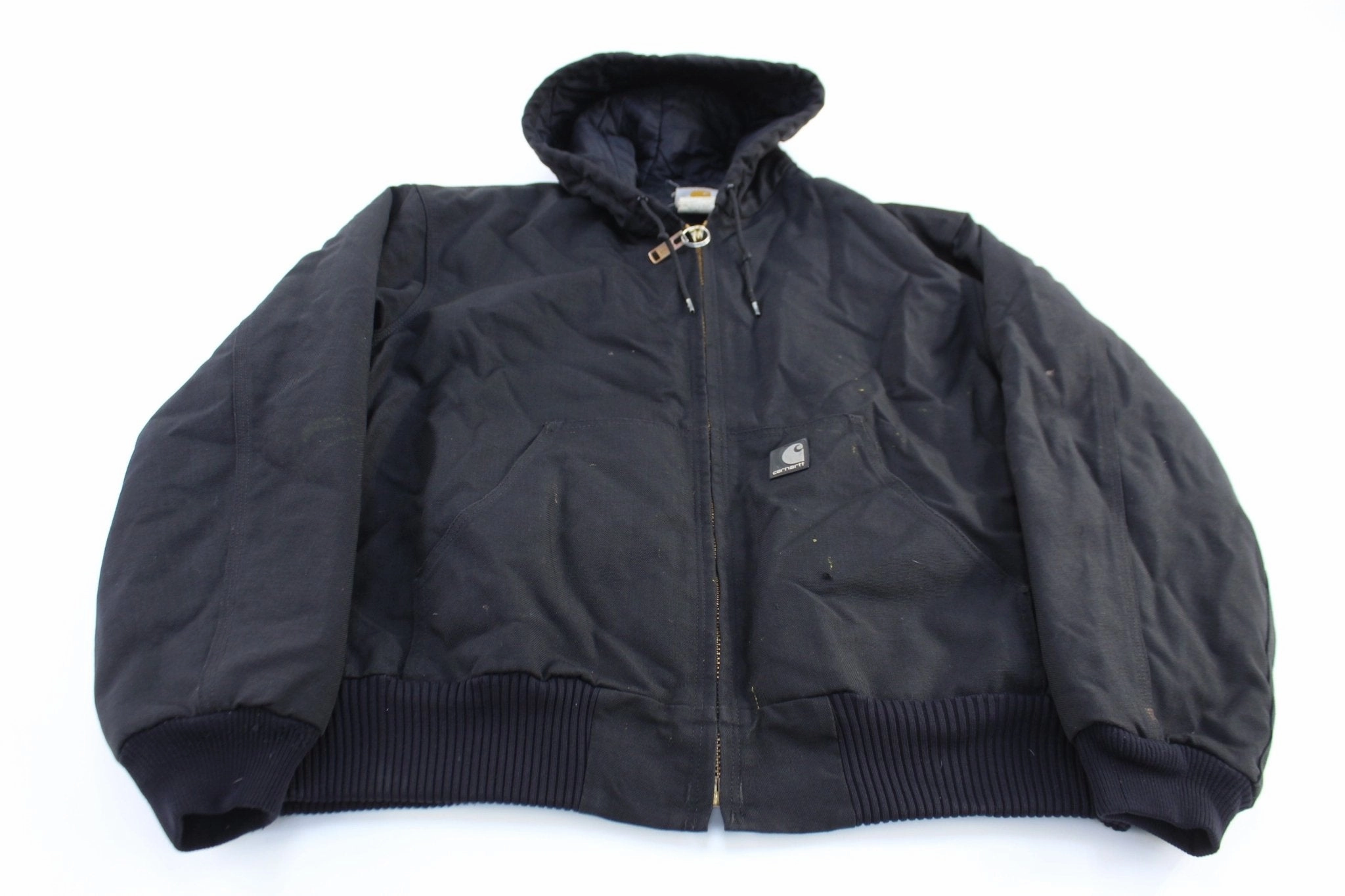 Carhartt Logo Patch Black Hooded Zip Up Jacket snowboarding