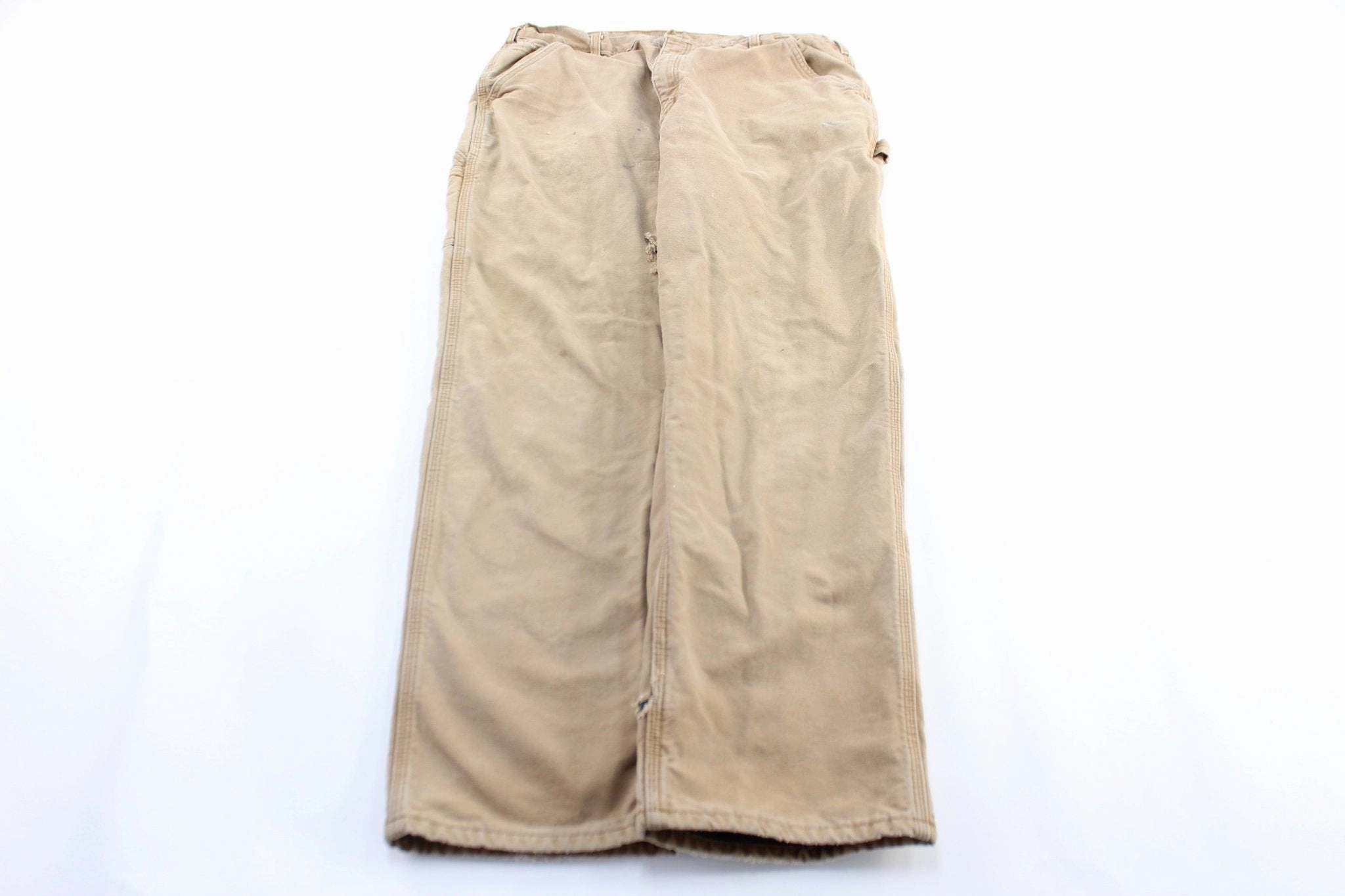 Wind Resistance Carhartt Logo Patch Light Tan Plaid Lined Carpenter Pants