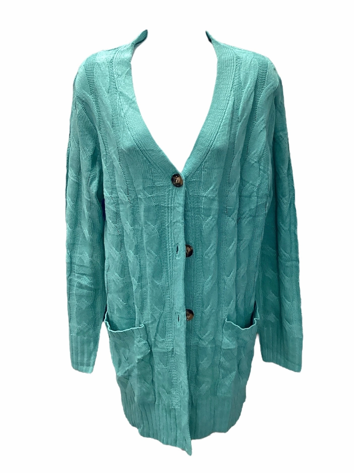 NWT Zesica Women??s Turquoise Cardigan L Breathable Design Fit