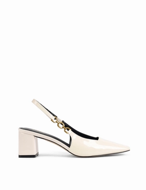 Date Day Renee Slingback Block Heels - Chalk White Patent Leather