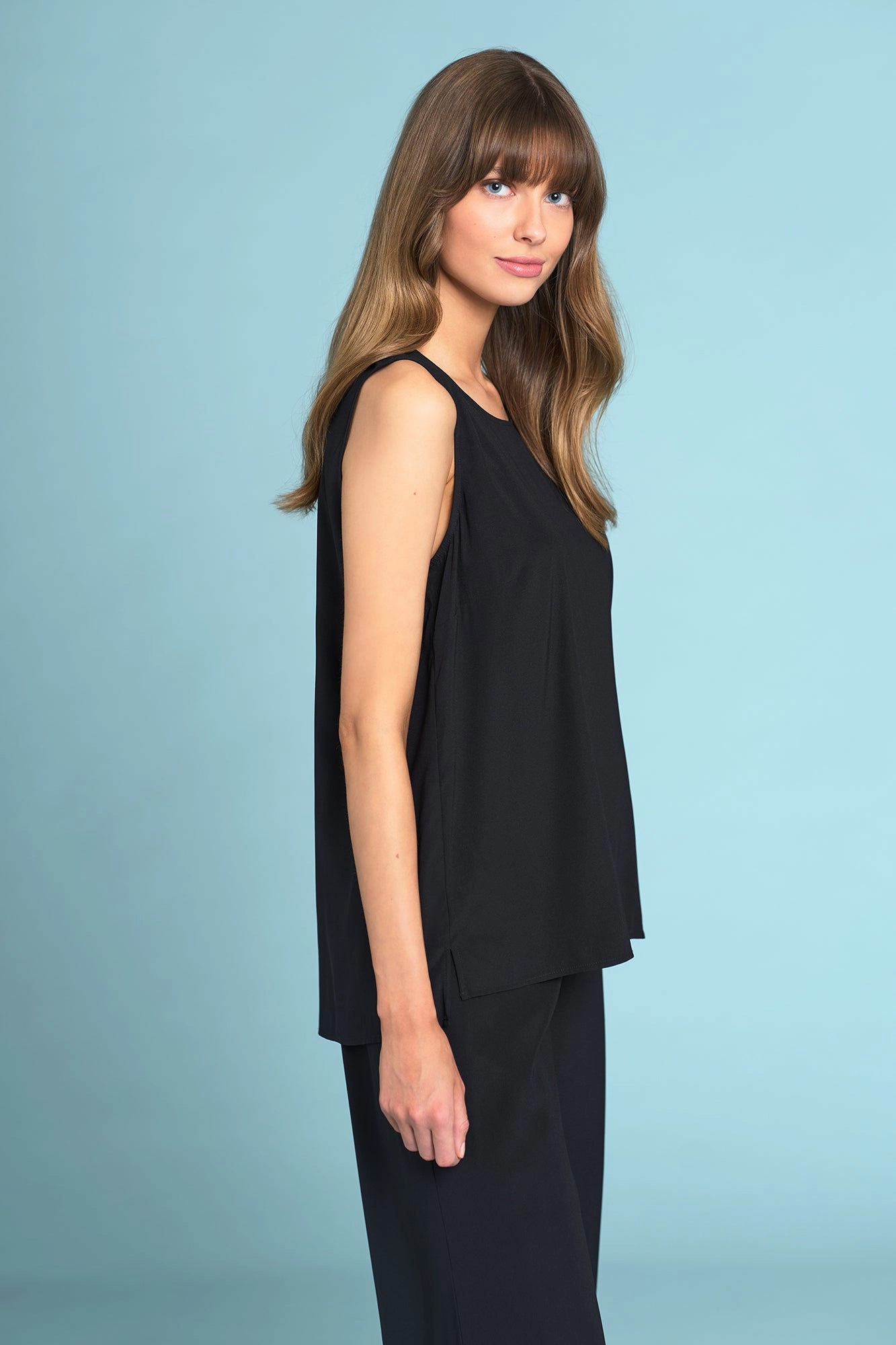 Olivia Newton-John Silk Tunic - Black HiddenPocket Durable Hem Stitching