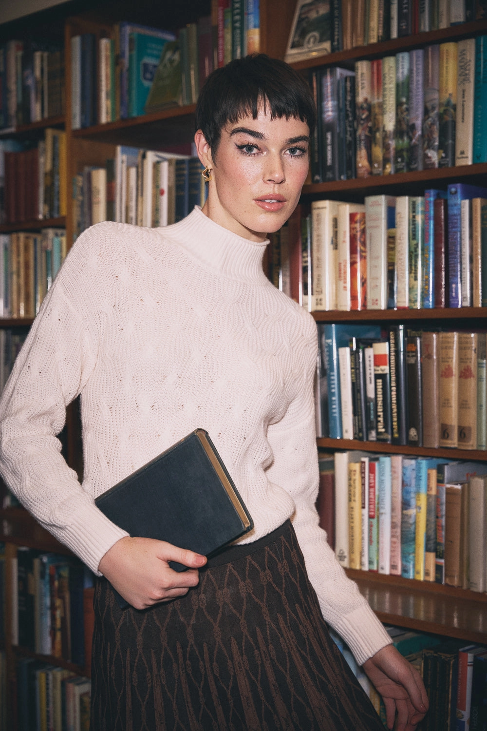 BreathableKnit Fabric Cable Cotton Blend Jumper - Cream