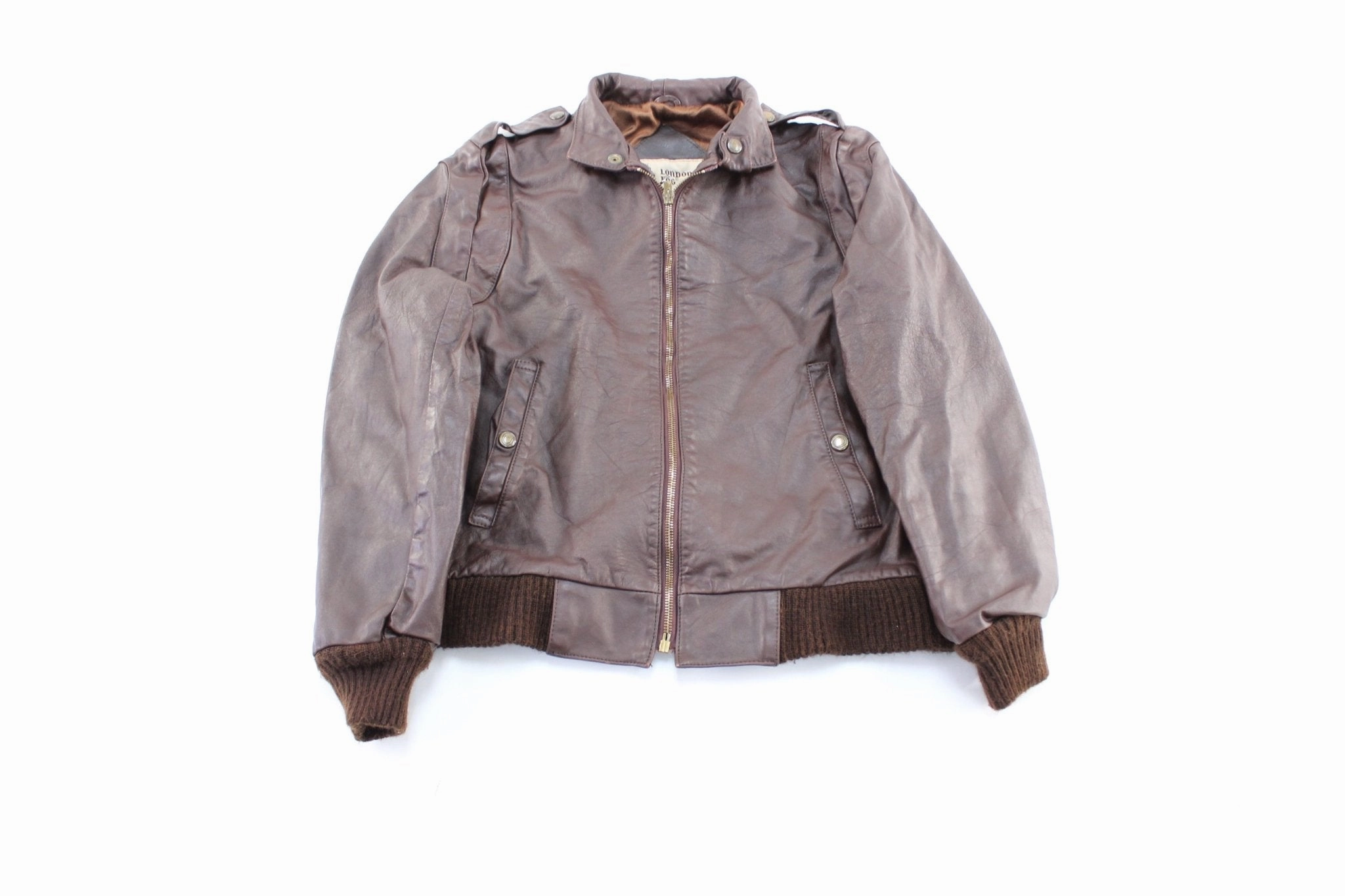casual lunch Women's London Fog Brown Leather Zip Up Jacket