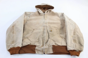 Seamless Edging Status Carhartt Logo Patch Tan Full Zip Hooded Jacket